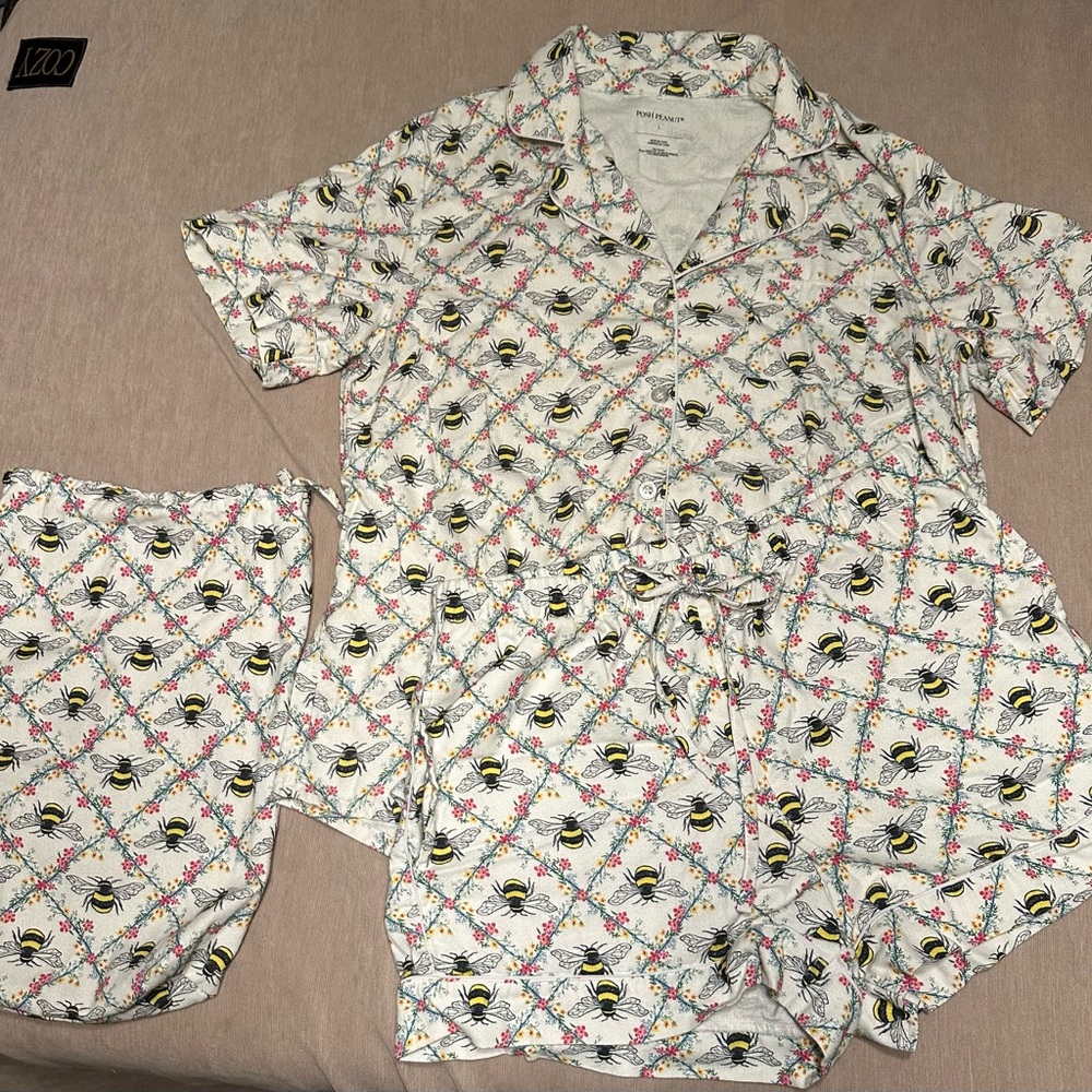 Posh Peanut Bee Print Flannelette Pajamas